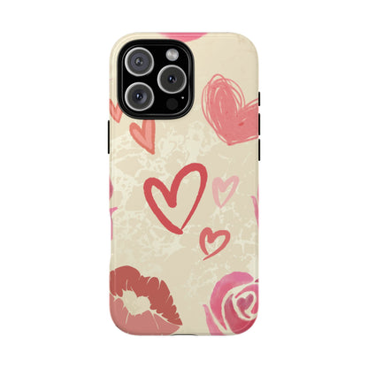 Cute Pink Heart & Rose Pattern Phone Case - Pink Phone Case - iPhone 16 Pro Max / Glossy