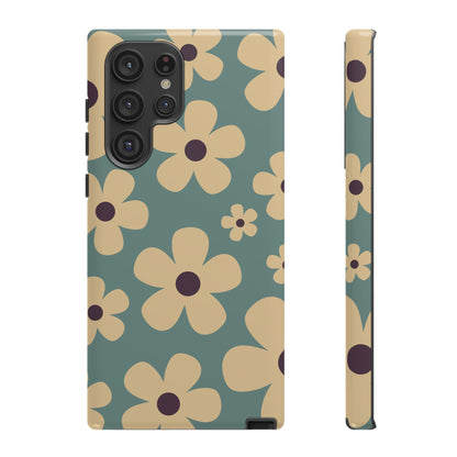 Samsung Galaxy S22 Ultra / Glossy Phone Case - Cute Blue & Cream Daisy Pattern Phone Case