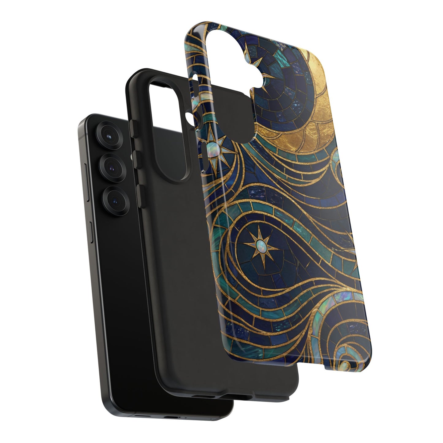 Elegant Navy & Gold Crescent Moon Mosaic Phone Case