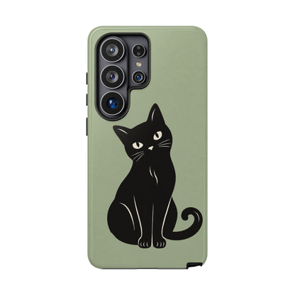 Minimalist Sage Green & Black Cat Phone Case
