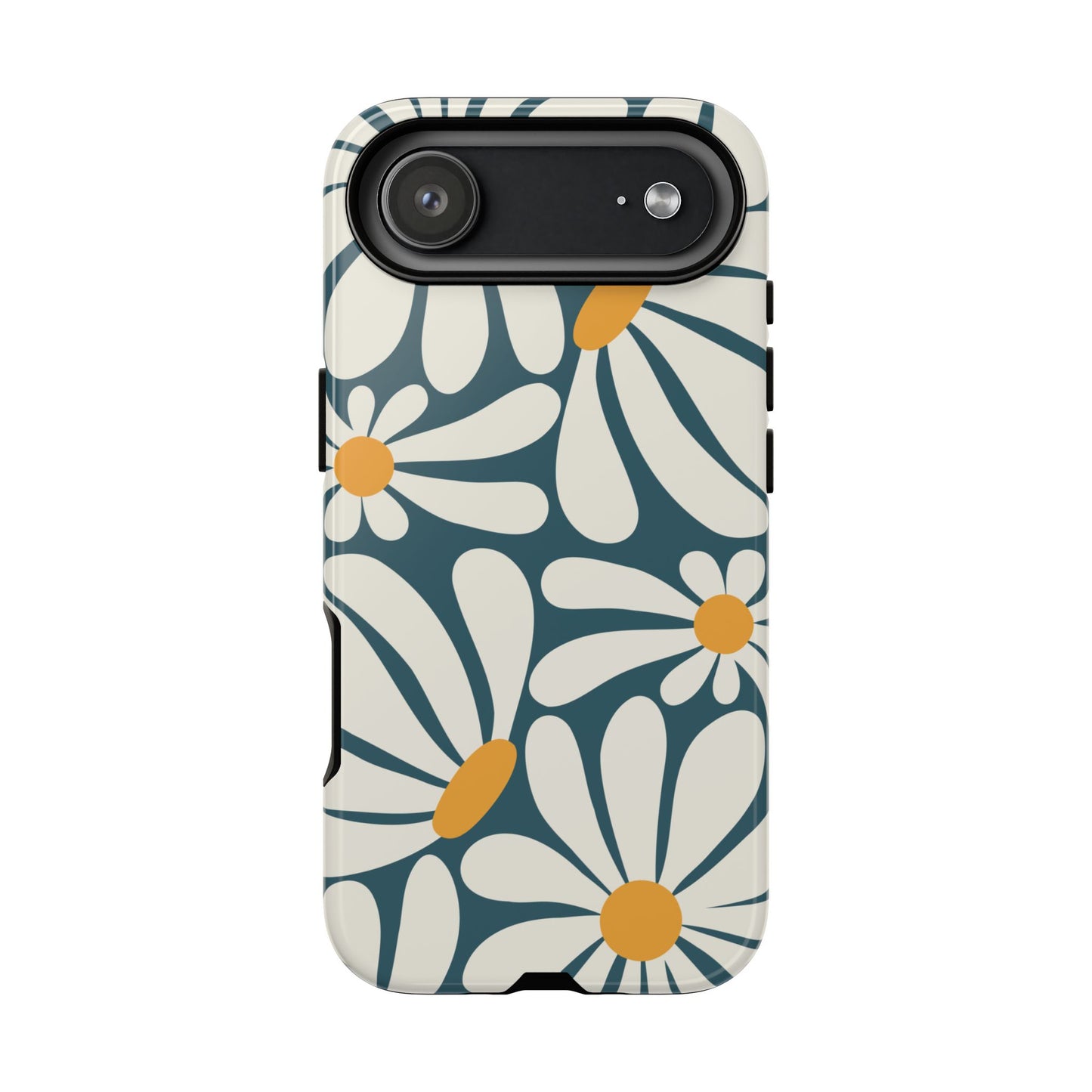 iPhone 17 Air / Glossy Phone Case - Retro Blue Daisy Pattern Phone Case