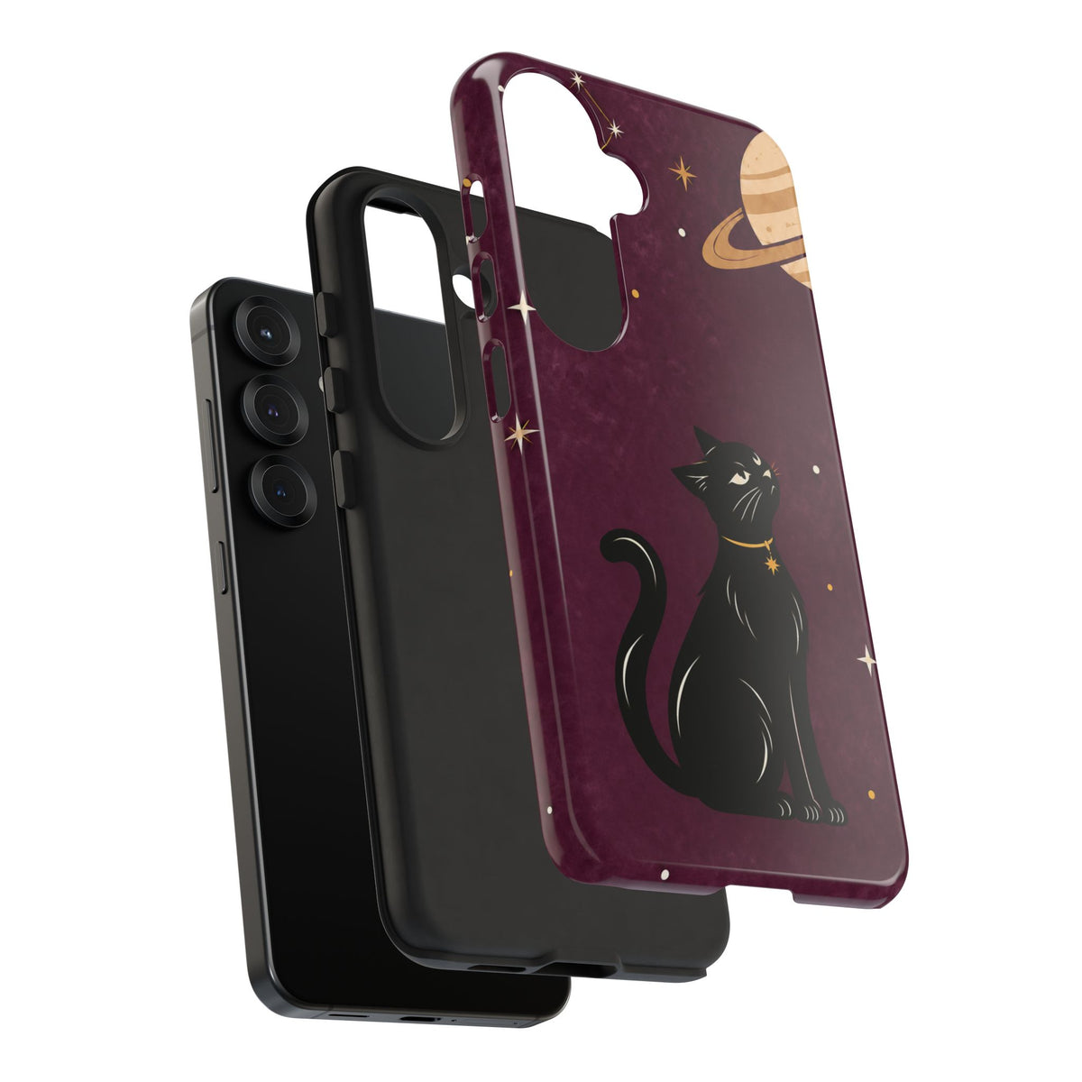 Whimsical Plum Celestial Black Cat Phone Case