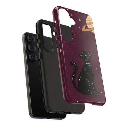 Whimsical Plum Celestial Black Cat Phone Case