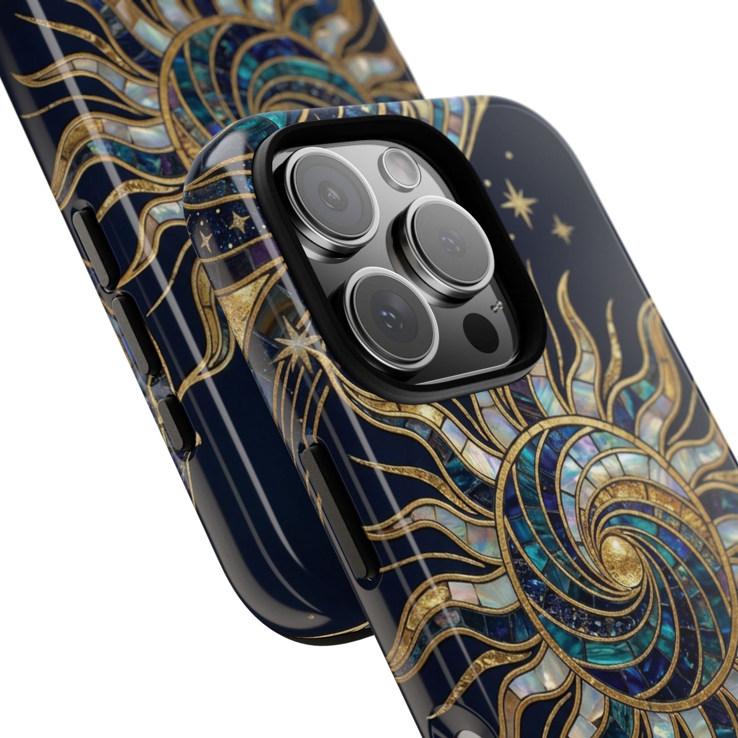 Elegant Navy & Gold Solar Spiral Phone Case