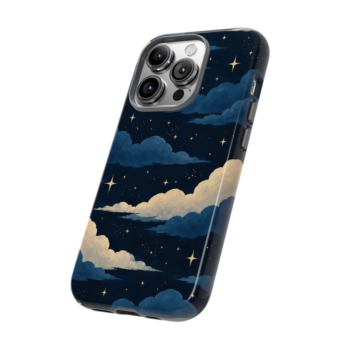 Illustrated Navy Blue Clouds & Stars Phone Case