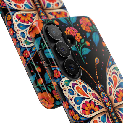 Vibrant Orange and Turquoise Calavera Butterfly Phone Case - Multicolor Phone Case