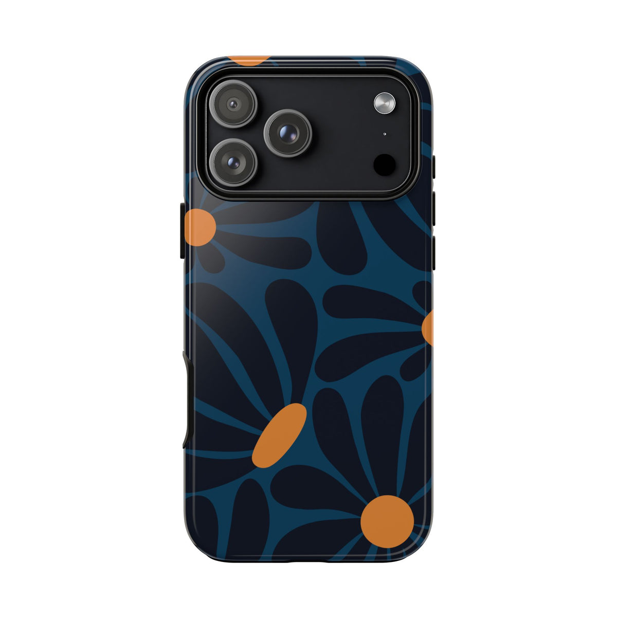 Dark Blue & Orange Daisy Pattern Phone Case - Blue Phone Case - iPhone 18 Pro Max / Glossy
