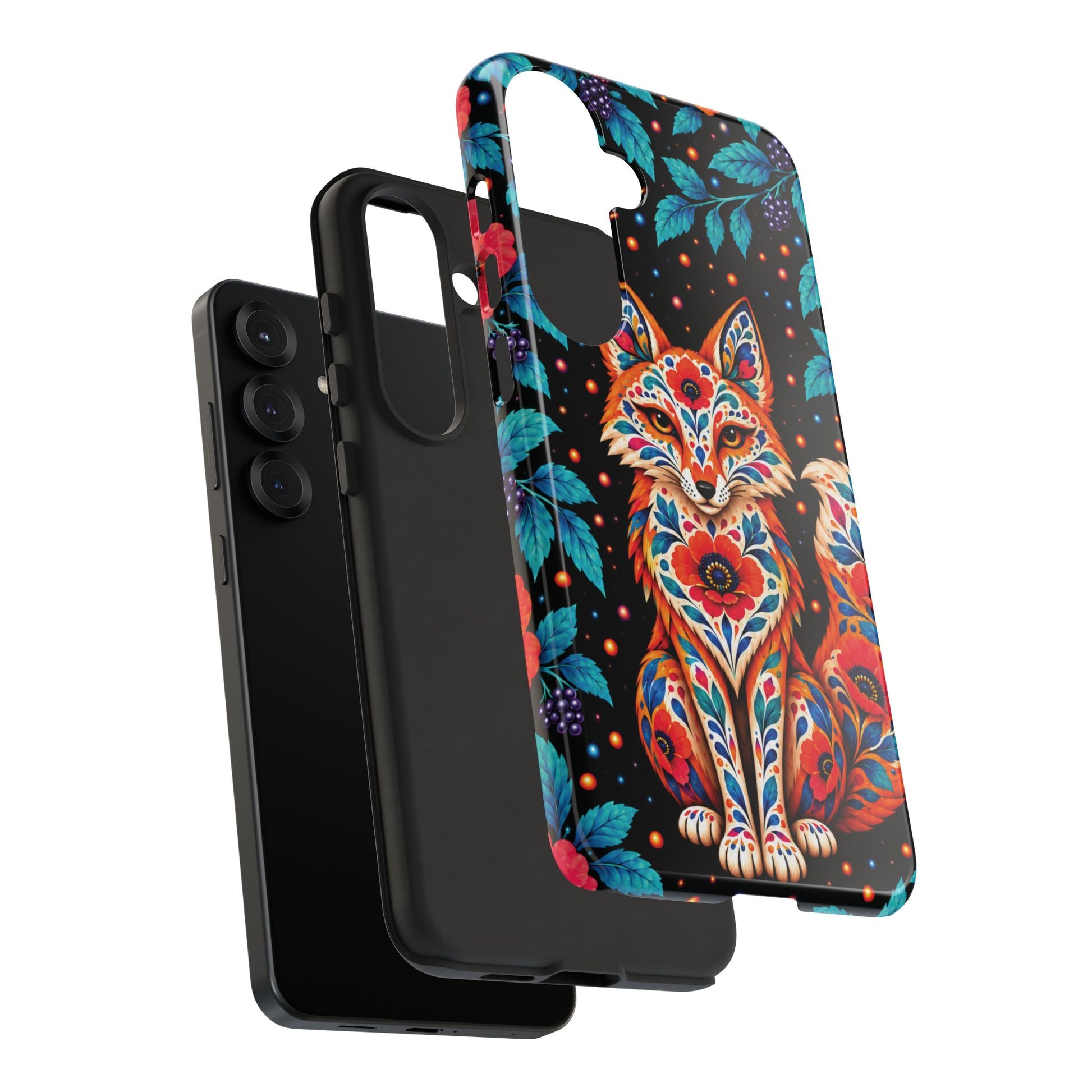 Vibrant Orange and Turquoise Calavera Fox Phone Case - Multicolor Phone Case
