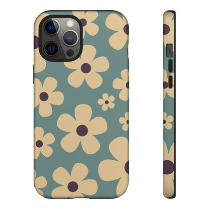 iPhone 12 Pro Max / Glossy Phone Case - Cute Blue & Cream Daisy Pattern Phone Case