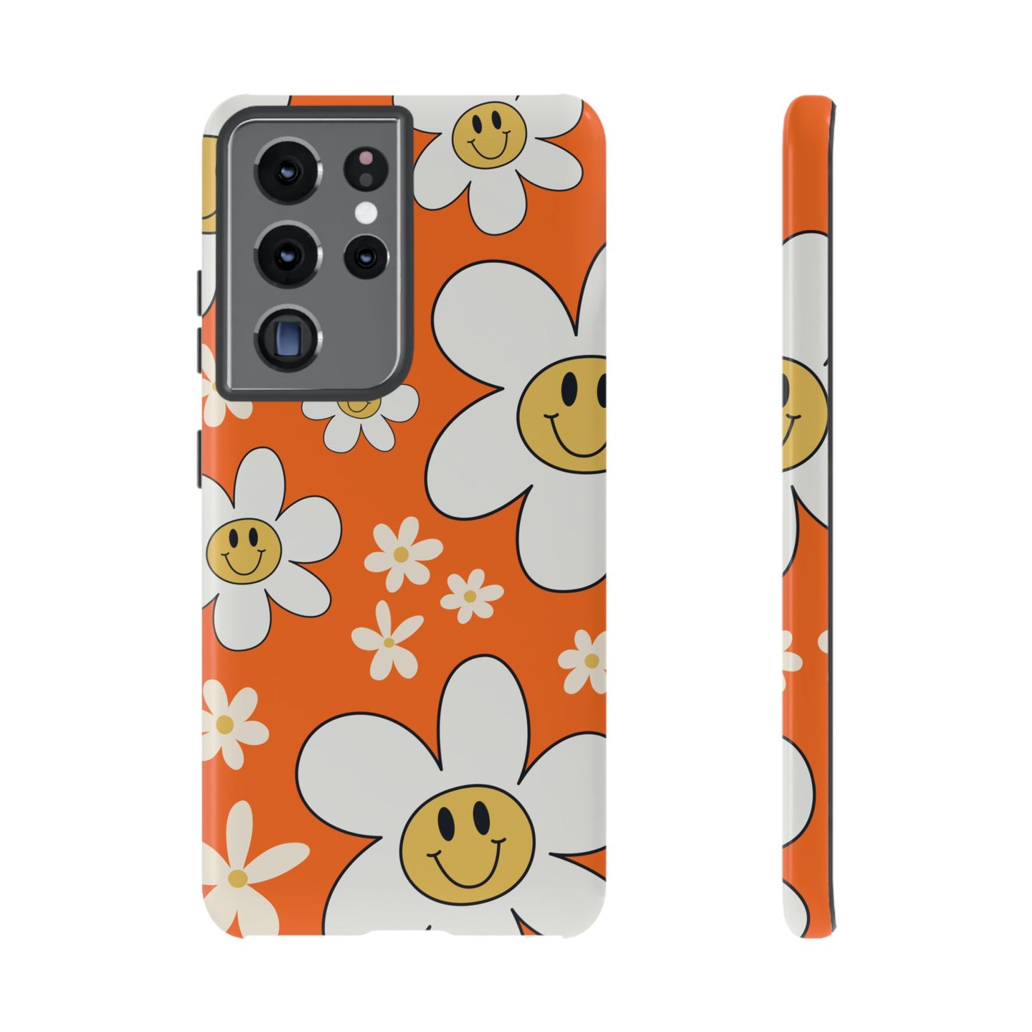 Fun Retro Daisy Pattern with Orange Background Phone Case - Orange Phone Case - Samsung Galaxy S21 Ultra / Glossy