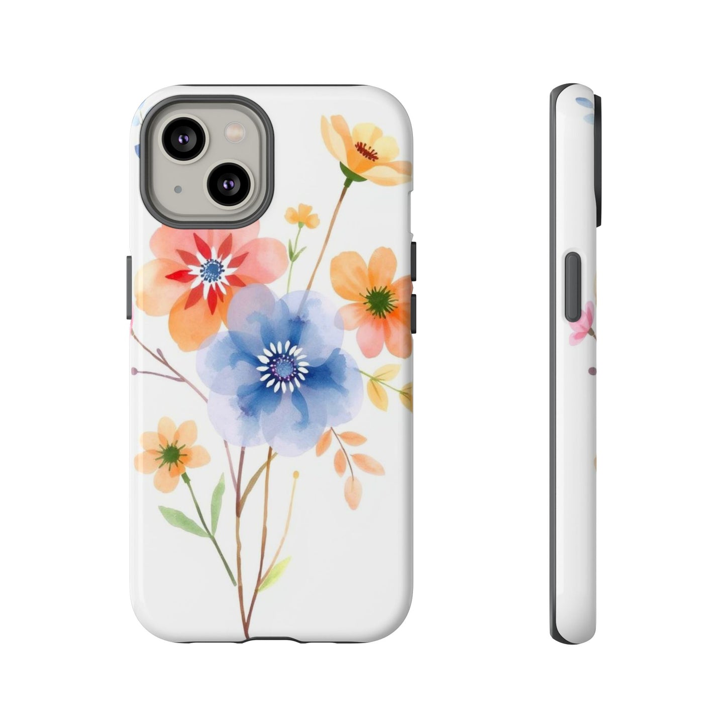 iPhone 14 / Glossy Phone Case - Boho Chic Watercolour Bouquet Pattern Phone Case