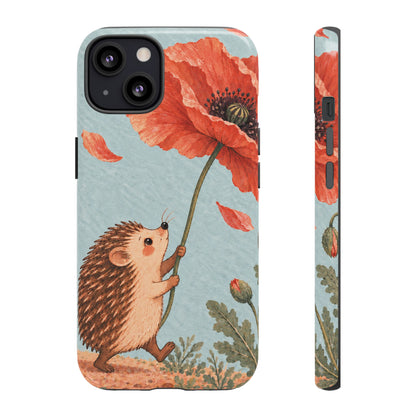Whimsical Pale Blue Hedgehog and Poppy Phone Case - Blue Phone Case - iPhone 13 / Glossy