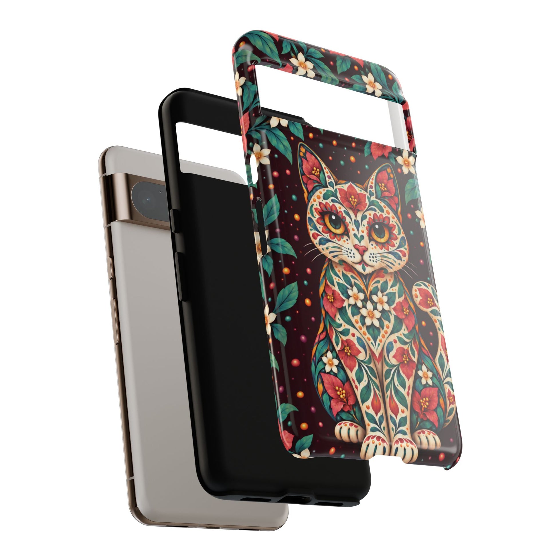 Vibrant Terracotta and Teal Calavera Cat Phone Case - Multicolor Phone Case