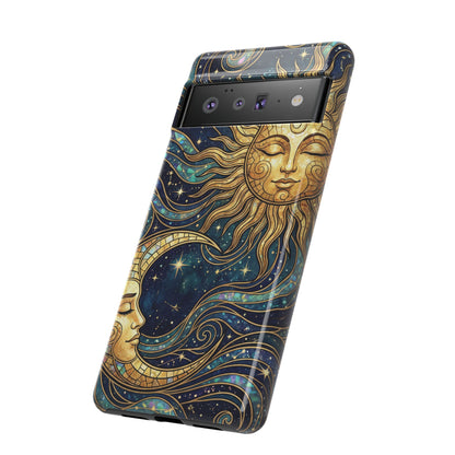 Elegant Teal & Gold Sun and Moon Phone Case