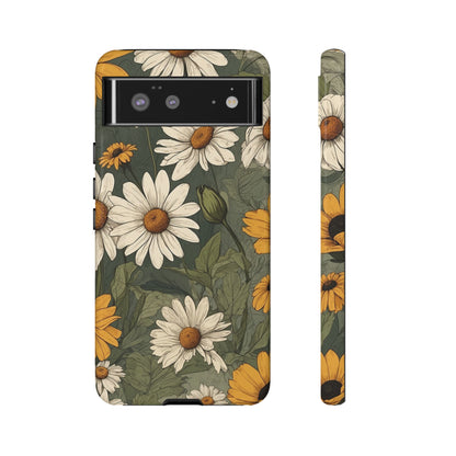 Google Pixel 6 / Glossy Phone Case - Boho Chic Daisies Floral Pattern ’White & Yellow’ Phone Case