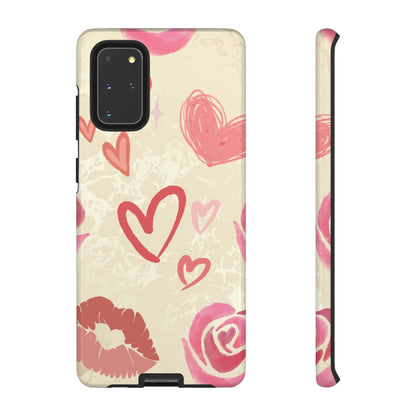 Cute Pink Heart & Rose Pattern Phone Case - Pink Phone Case - Samsung Galaxy S20+ / Glossy