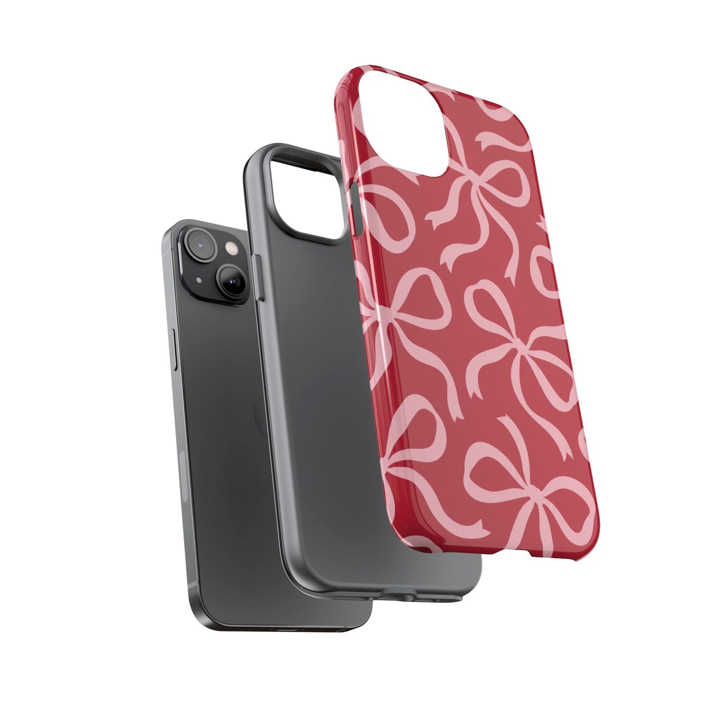 Bold Raspberry Red and Blush Pink Bow Pattern Phone Case