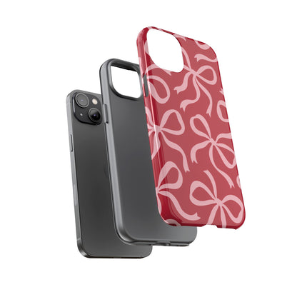 Bold Raspberry Red and Blush Pink Bow Pattern Phone Case