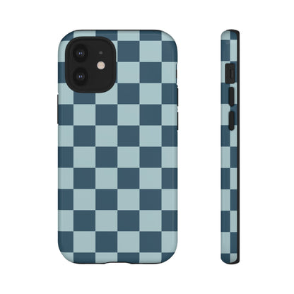 Blue Checked Pattern Phone Case - Blue Phone Case - iPhone 12 Mini / Glossy