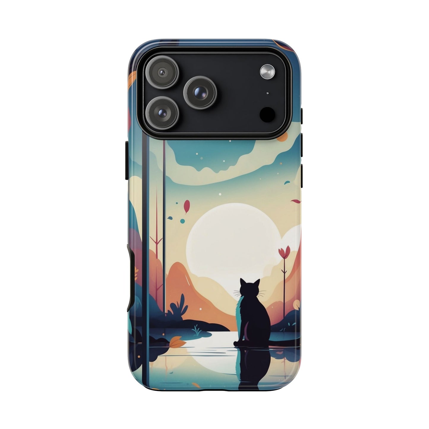 iPhone 17 Pro Max / Glossy Phone Case - Stylised Cat & Moon Design Phone Case