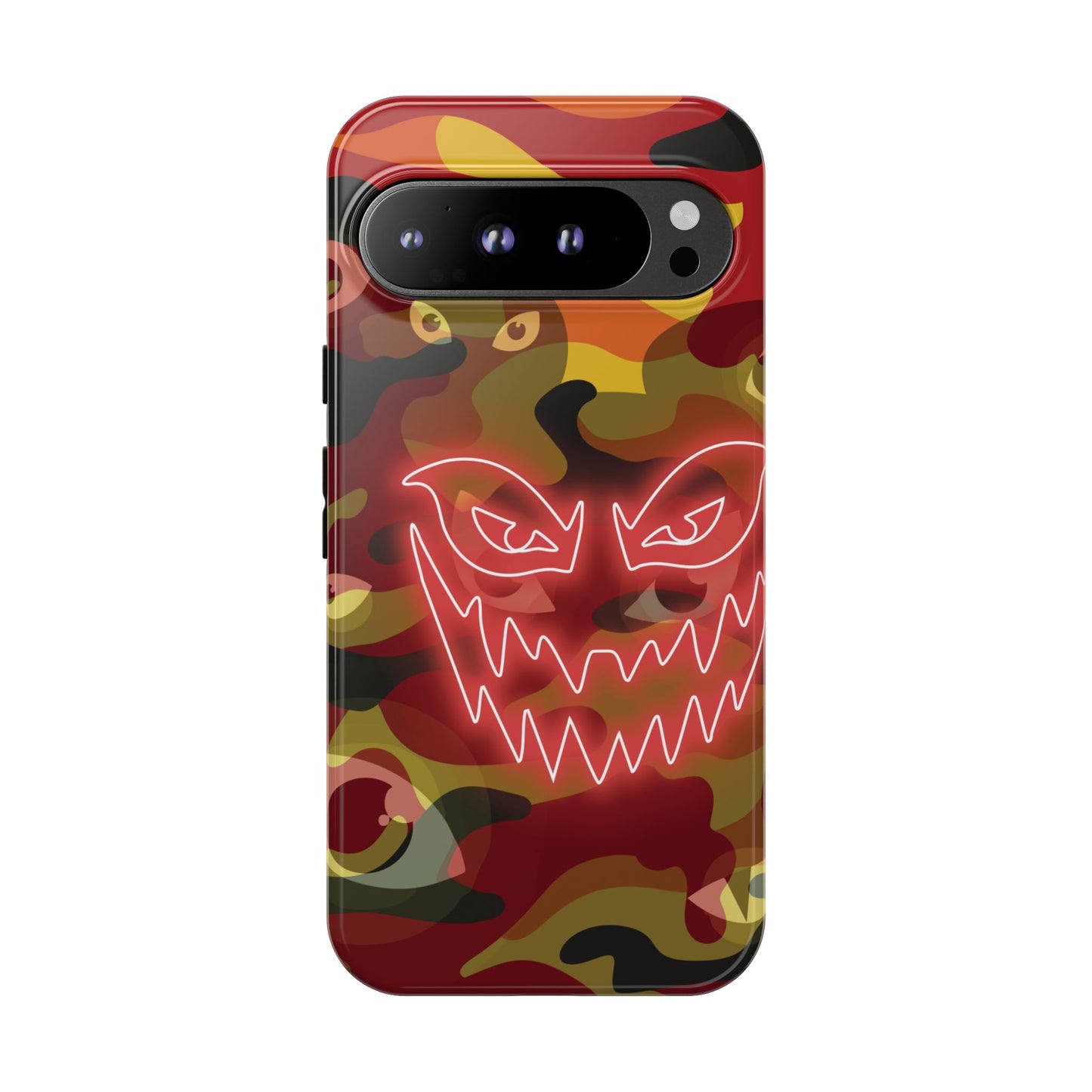 Inferno Neon Face Camo Phone Case - Red Phone Case - Google Pixel 9 Pro XL / Glossy