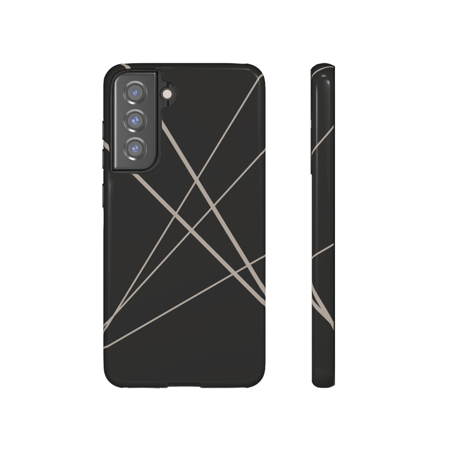 Samsung Galaxy S21 FE / Glossy Phone Case - Abstract Black with Grey Lines Phone Case