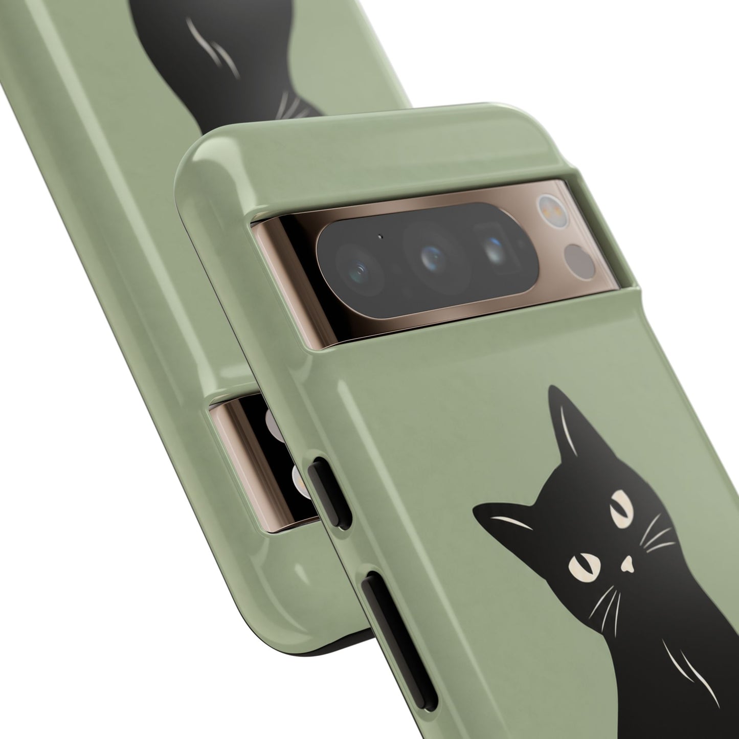 Minimalist Sage Green & Black Cat Phone Case