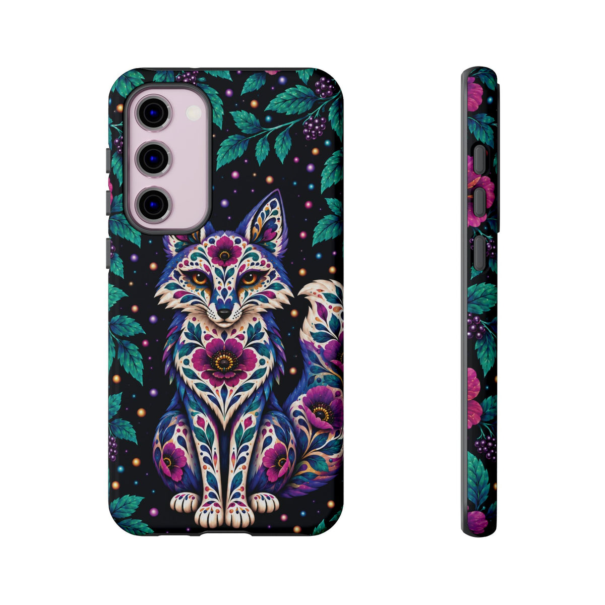 Vibrant Purple and Teal Calavera Fox Phone Case - Multicolor Phone Case - Samsung Galaxy S23 Plus / Glossy