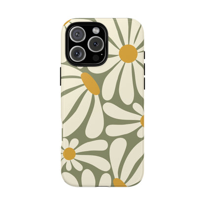 iPhone 16 Pro Max / Glossy Phone Case - ’Retro Green Daisy Pattern #1’ Phone Case