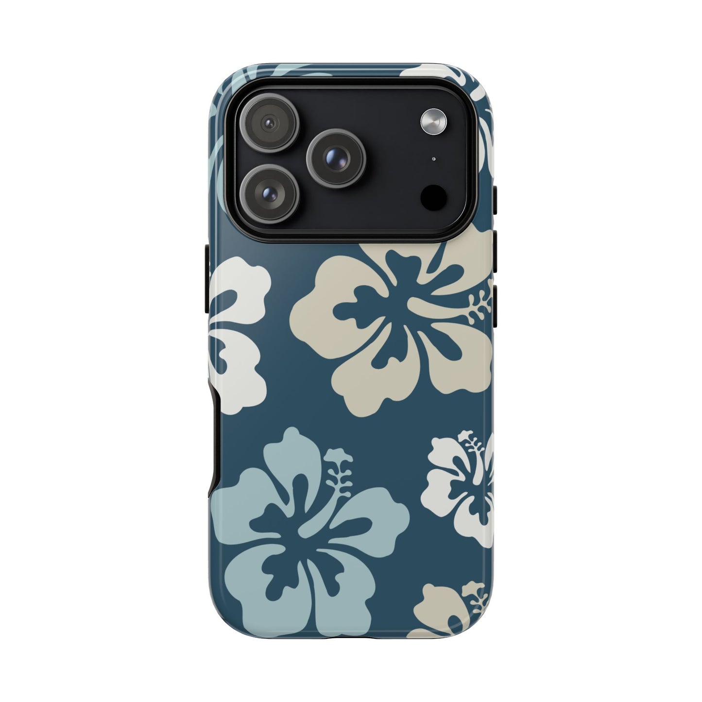 iPhone 17 Pro / Glossy Phone Case - ’Blue Hibiscus Retro Pattern #1’ Phone Case