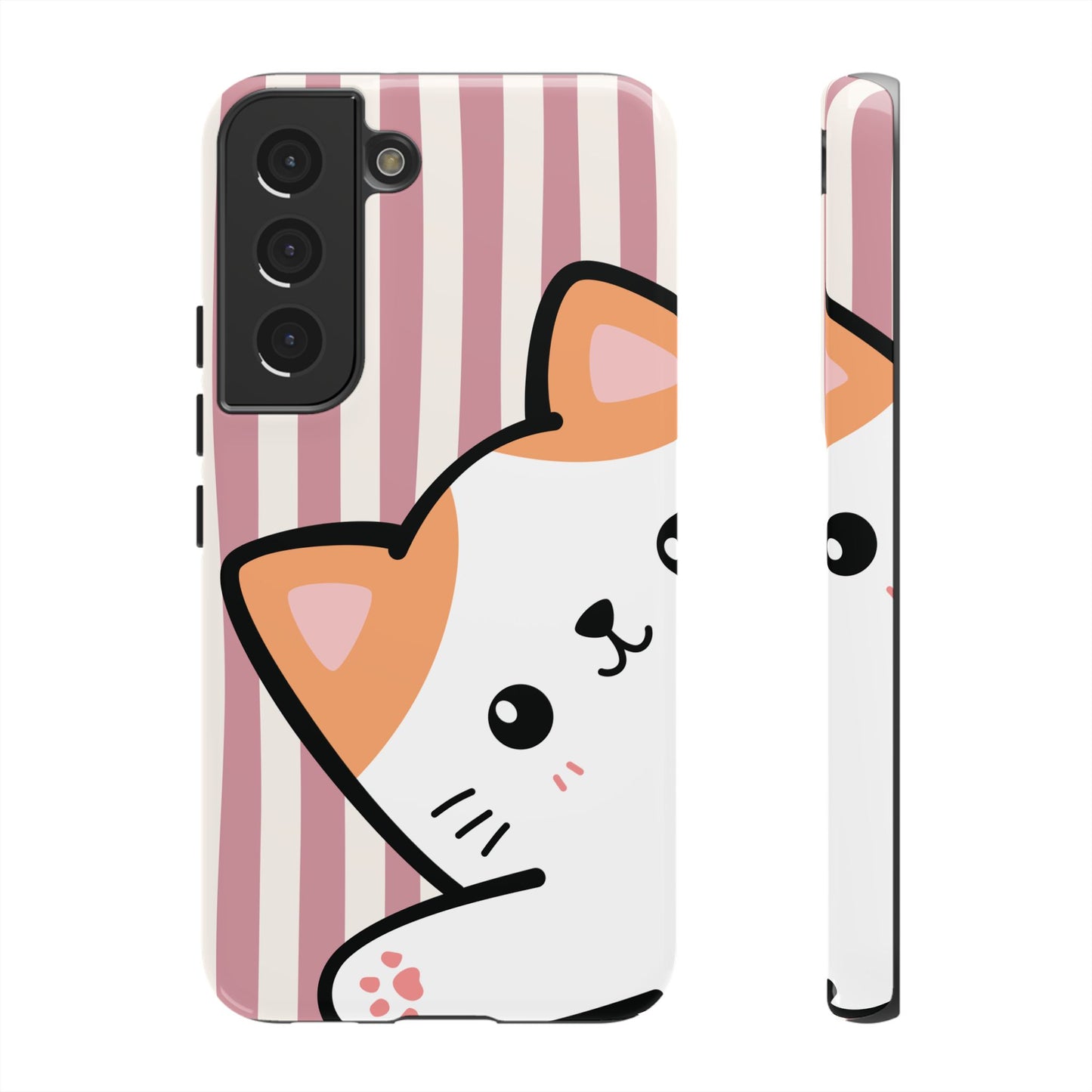 Playful Peakaboo Cat with Pink Stripe Pattern Phone Case - Pink Phone Case - Samsung Galaxy S22 / Glossy