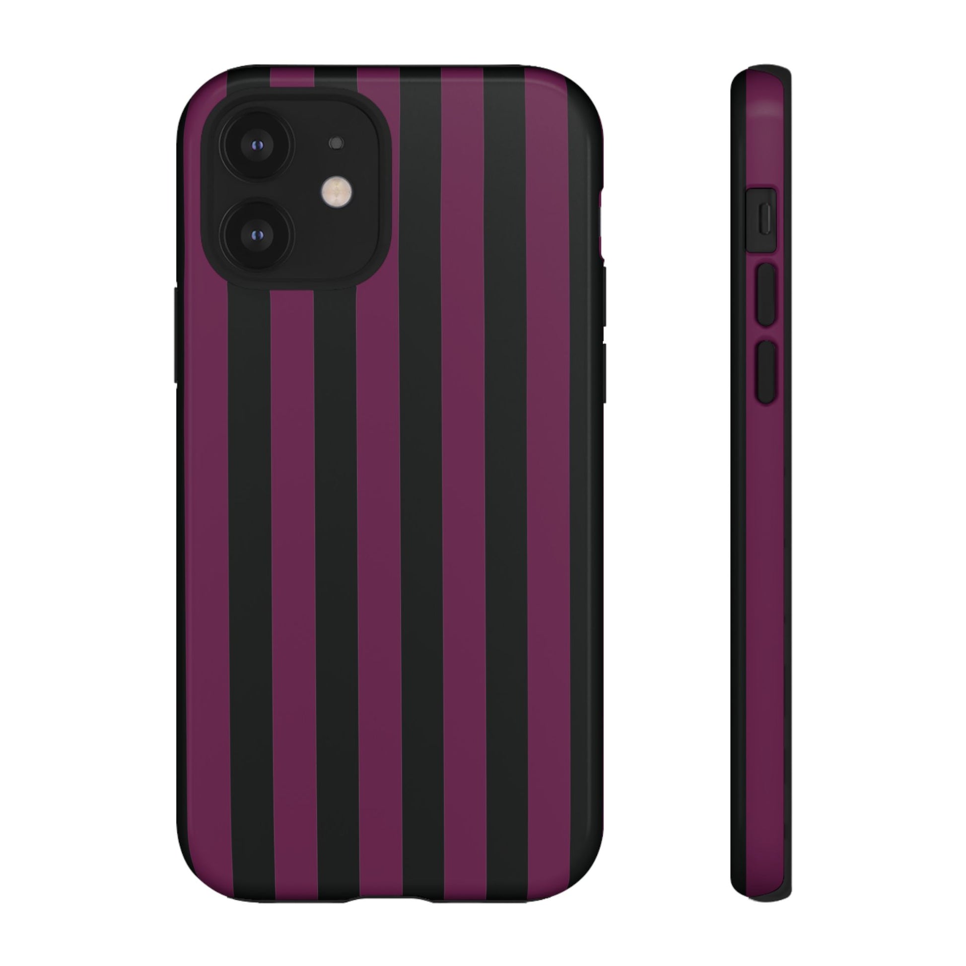 Trendy Plum & Black Stripe Pattern Phone Case - Purple Phone Case - iPhone 12 / Glossy
