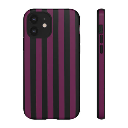 iPhone 12 / Glossy Phone Case - Trendy Plum & Black Stripe Pattern Phone Case