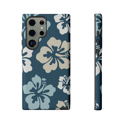 Samsung Galaxy S23 Ultra / Glossy Phone Case - ’Blue Hibiscus Retro Pattern #1’ Phone Case