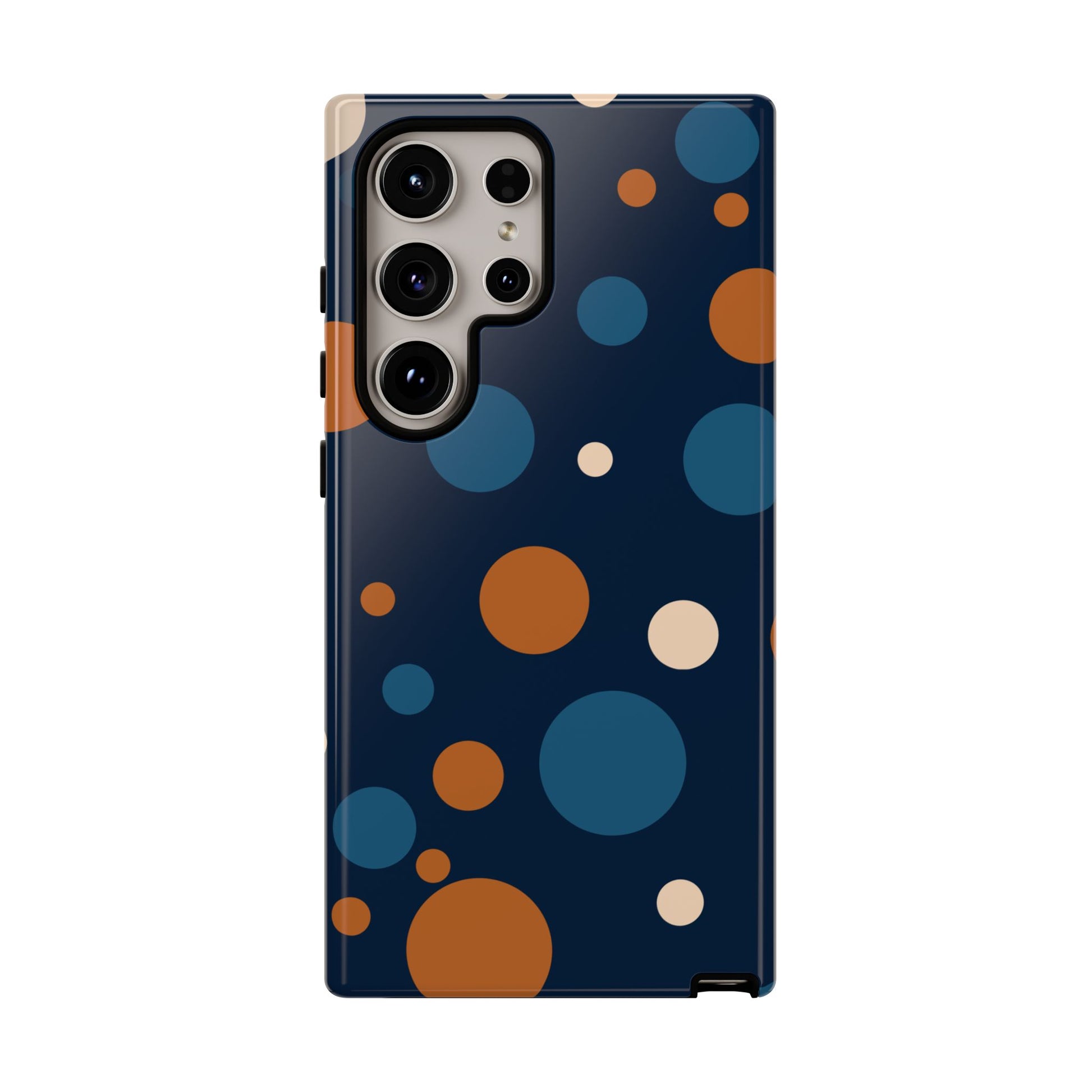 Phone Case - ’Bold Navy Blue & Orange / White Dot Pattern’ Phone Case