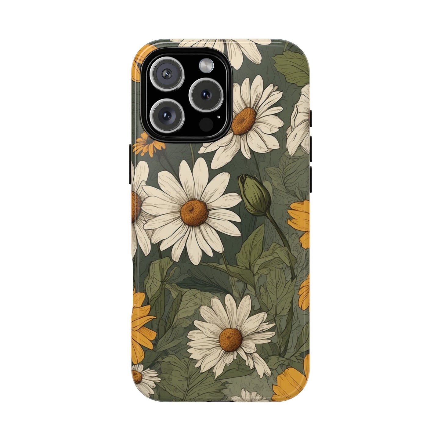 iPhone 16 Pro Max / Glossy Phone Case - Boho Chic Daisies Floral Pattern ’White & Yellow’ Phone Case