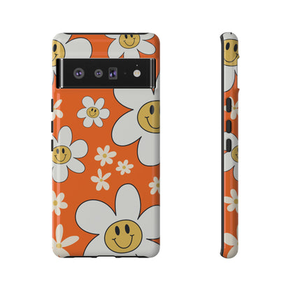 Fun Retro Daisy Pattern with Orange Background Phone Case - Orange Phone Case - Google Pixel 6 Pro / Glossy