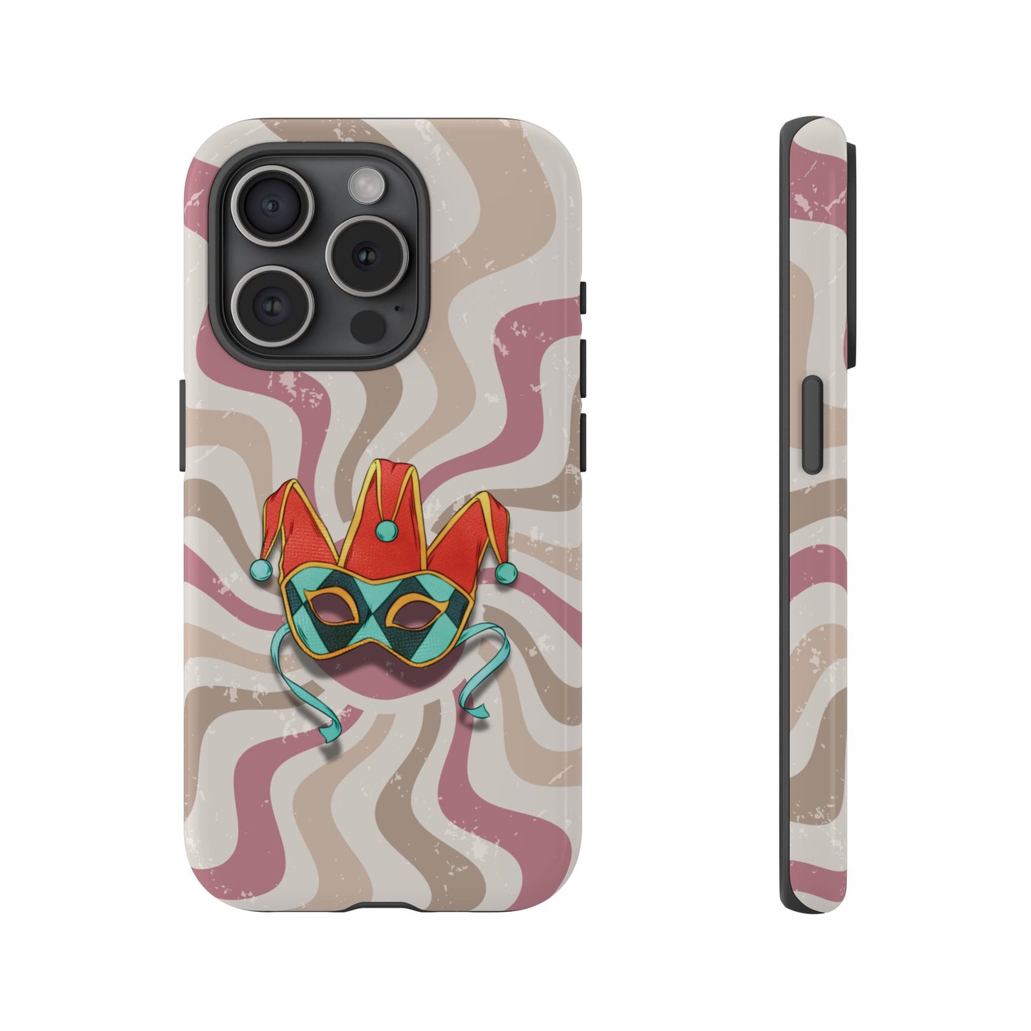 Venetian Jester Mask – Pink Retro Soft Revival Phone Case - Pink Phone Case - iPhone 15 Pro / Glossy