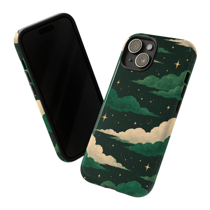 Illustrated Emerald Green Clouds & Stars Phone Case