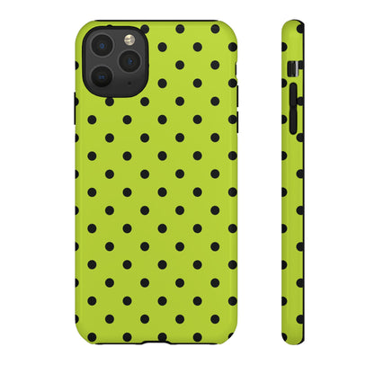 Trendy Neon Lime Green & Black Dot Pattern Phone Case