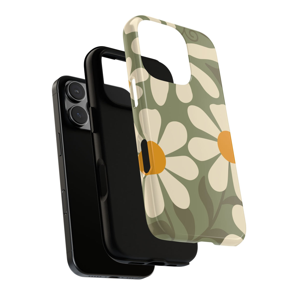 Retro Green Daisy Pattern #2 Phone Case - Green Phone Case