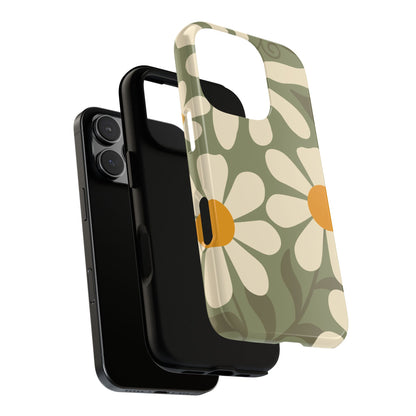 Retro Green Daisy Pattern #2 Phone Case - Green Phone Case