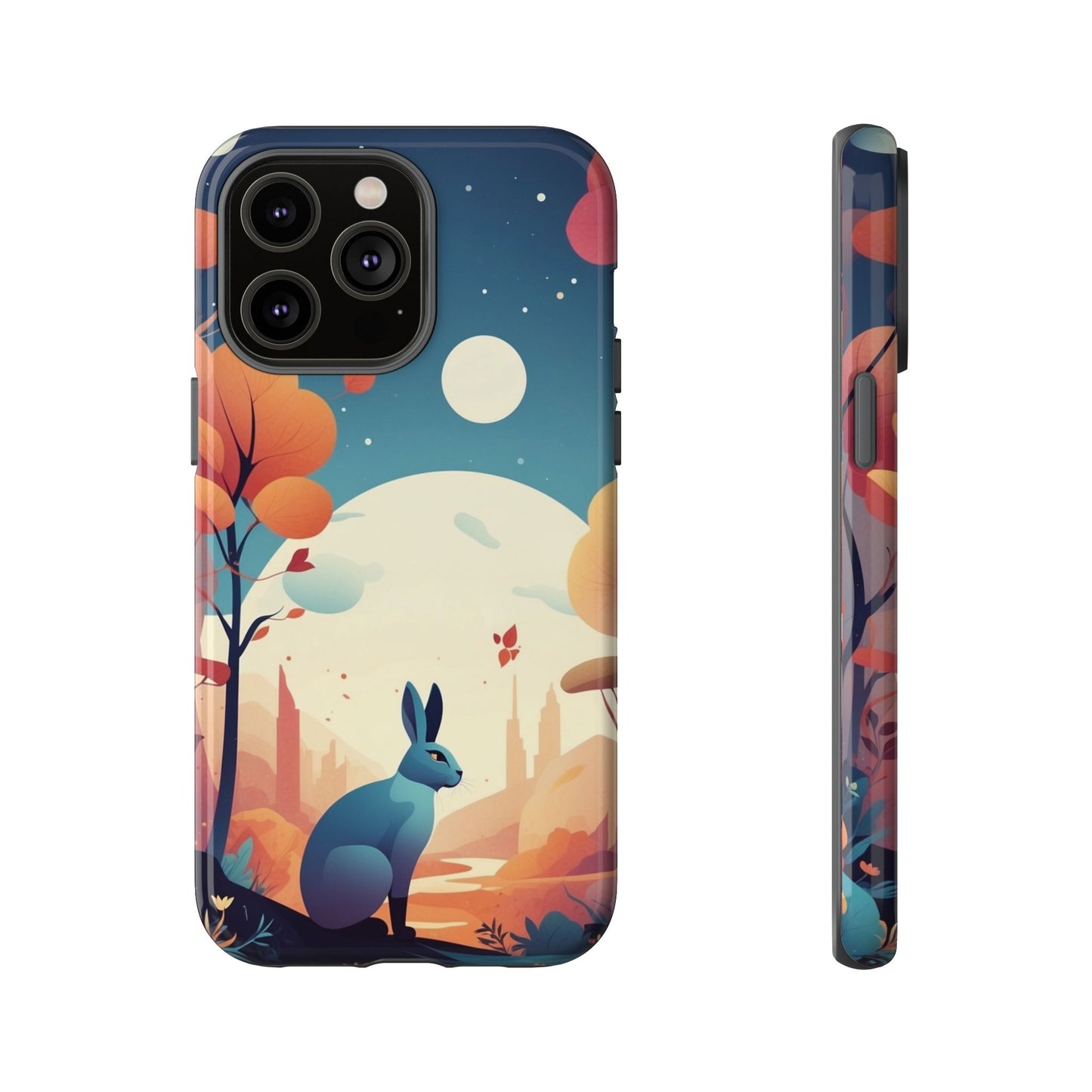 iPhone 14 Pro Max / Glossy Phone Case - Stylised Blue Hare Design Phone Case