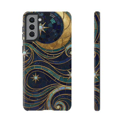 Elegant Navy & Gold Crescent Moon Mosaic Phone Case