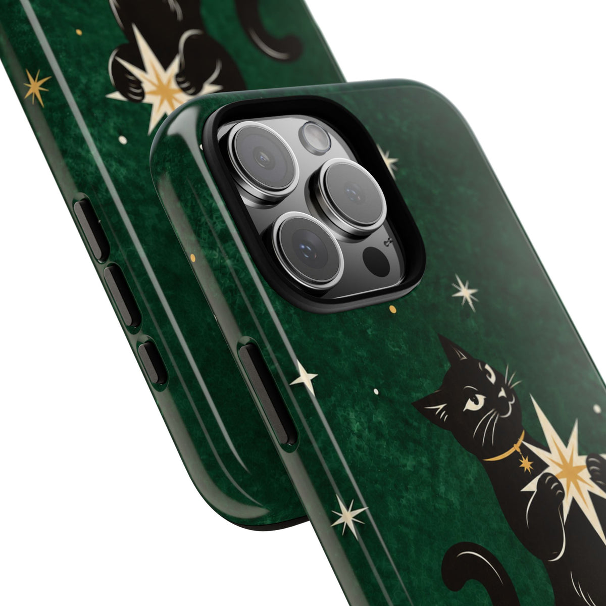 Forest Green Celestial Black Cat Phone Case - Green Phone Case
