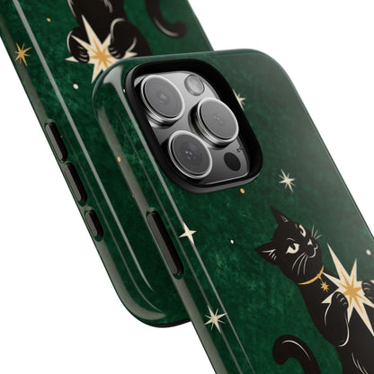 Forest Green Celestial Black Cat Phone Case - Green Phone Case