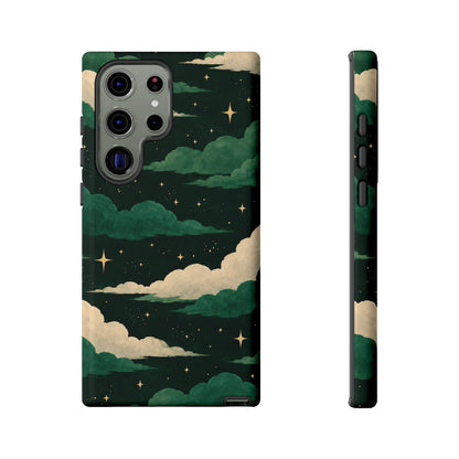 Illustrated Emerald Green Clouds & Stars Phone Case