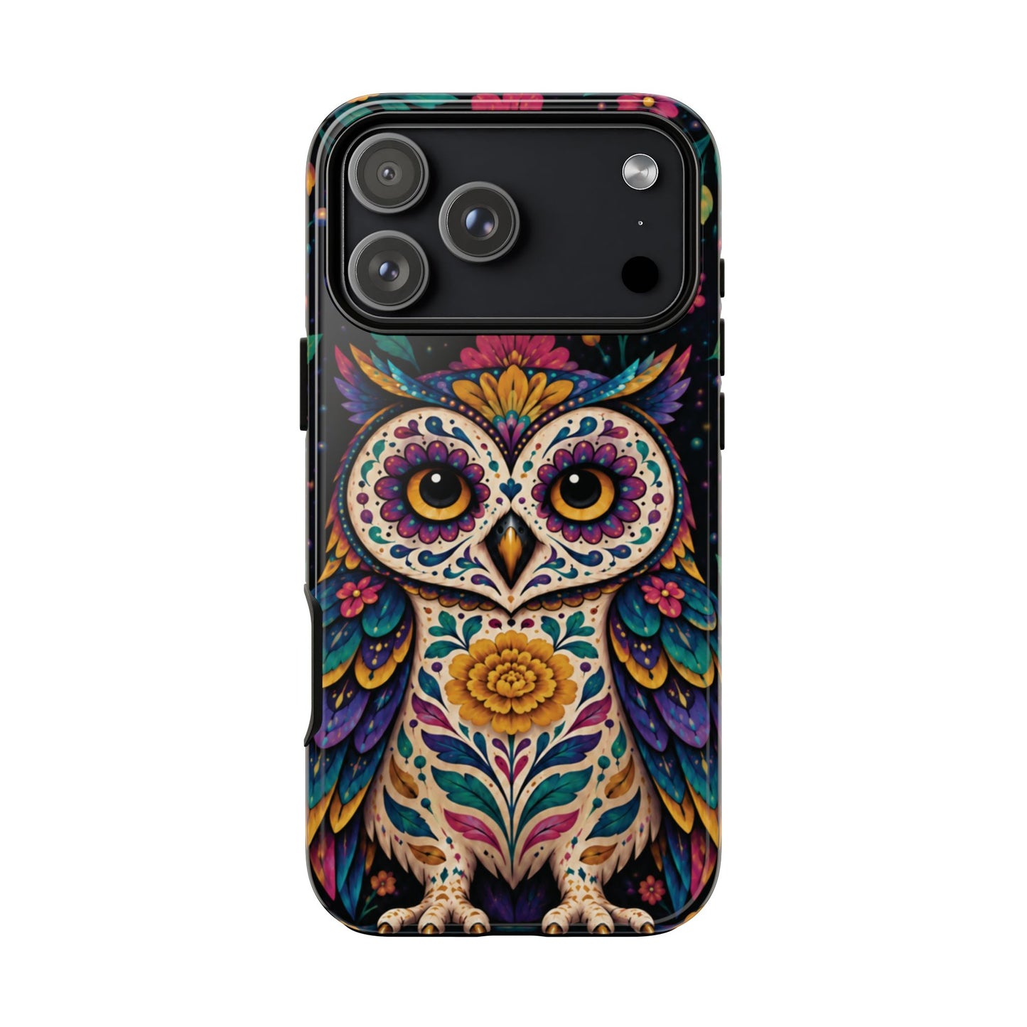 Vibrant Purple and Teal Calavera Owl Phone Case - Multicolor Phone Case - iPhone 17 Pro Max / Glossy