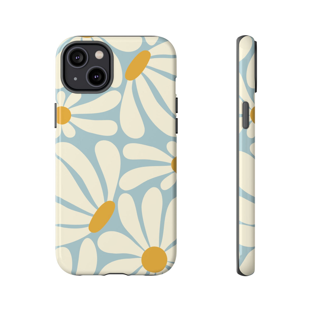 Retro Light Blue Daisy Pattern Phone Case - Blue Phone Case - iPhone 14 Plus / Glossy