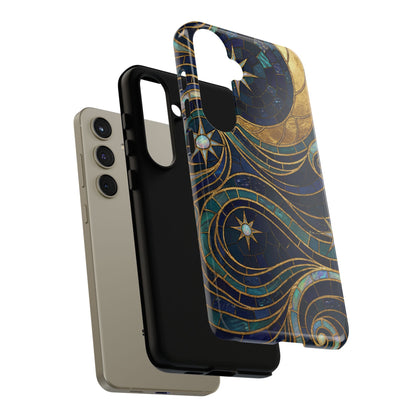 Elegant Navy & Gold Crescent Moon Mosaic Phone Case